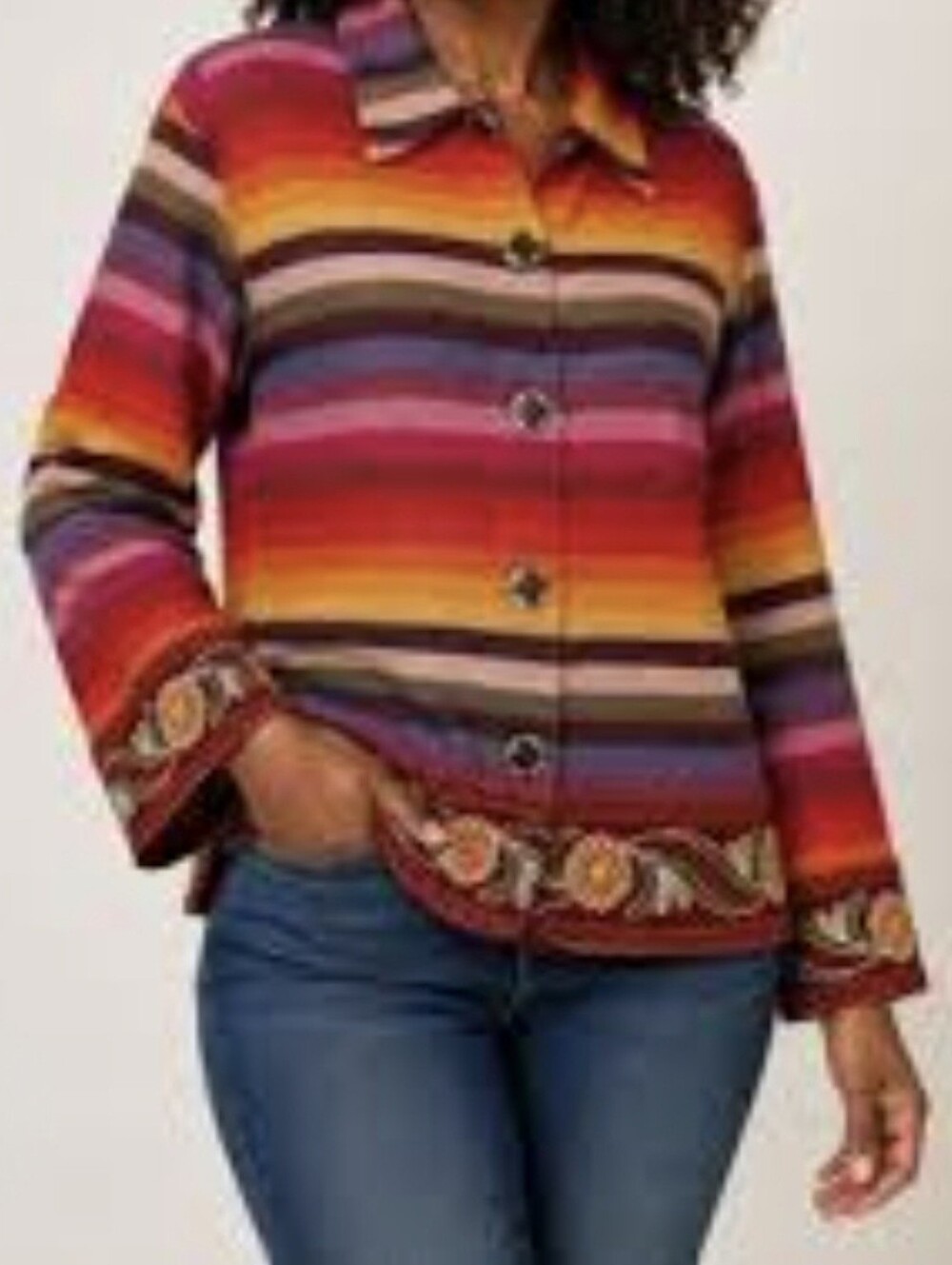 Vintage Tantrums Rainbow Stripe Southwestern Embroidered Utility Jacket